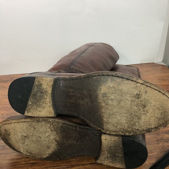 Frye Womens SZ 8B Distressed Harness Buckle Tall Brown Leather Riding Boots 16” - Picture 10 of 11